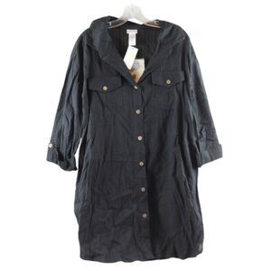 Dotti Black Women's Collared Shirt Dress Front Button Closure 3/4" Sleeve 2X 034